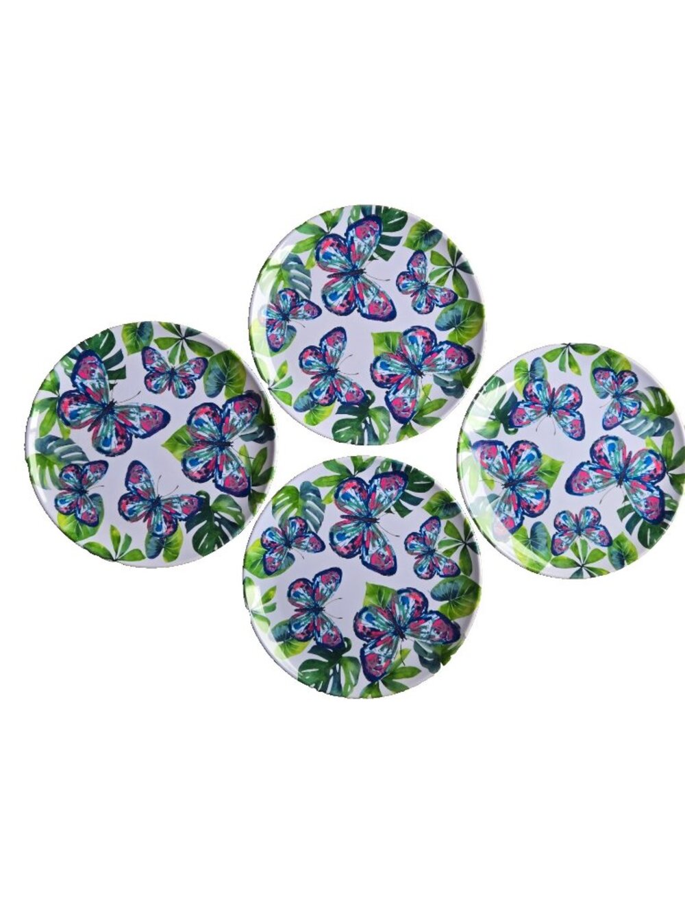 Butterfly Melamine 11-inch Dinner Plates Butterflies Set of 4 Dishwasher Safe